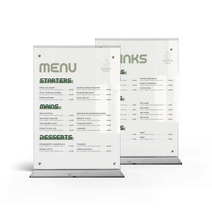 Acrylic Menu Holder with Magnetic Closure | Table Menu Display Stand for Restaurants