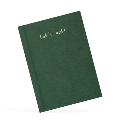 Green menu with 'Let's eat!' text on a white background