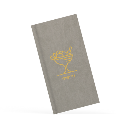 Gray menu cover with yellow ice cream icon and 'menu' text on a white background.